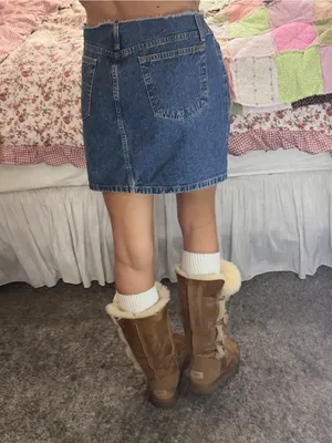 Vintage Denim Lace-Up Mini Skirt - Blue thumbnail 2
