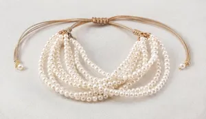NWOT‎ Multi Strand Faux Pearl Adjustable Bracelet Layered Boho Jewelry thumbnail 1