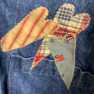 Vintage Denim Cat Patchwork Shirt Size 1X Blue thumbnail 5