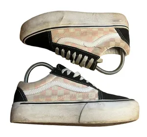 VANS Old Skool‎ Black/Pink Checkerboard Platform Canvas Suede Sneakers M4.5/W6 thumbnail 1