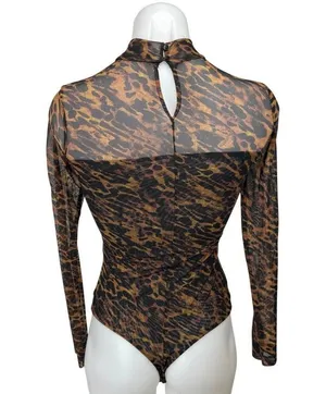 AllSaints Ambient Elia Leopard Animal Print Mesh Long Sleeve Bodysuit Top Size S thumbnail 2