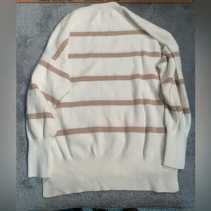 Abercrombie & Fitch Cream and Tan Striped Crewneck Sweater thumbnail 6