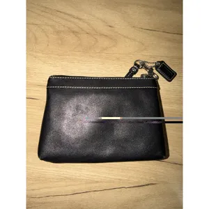 COACH Corner Zip Wristlet Signature Leather‎ Handbag Small - Black S thumbnail 3