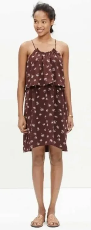Madewell Dream Drift Overlay Palm Tree Halter Dress 100% Silk Plum Purple Size 0 thumbnail 1
