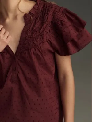 Anthropologie Layered-Sleeve Swiss Dot Henley Top (Small) thumbnail 4