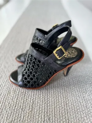 Vince Camuto Black and Brown Woven Slingback Heels thumbnail 2
