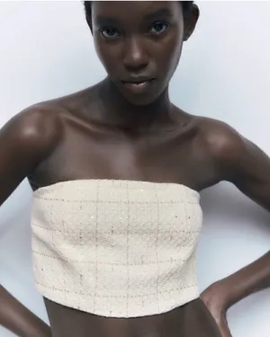 NWT ZARA TEXTURED STRAPLESS TOP CS thumbnail 1