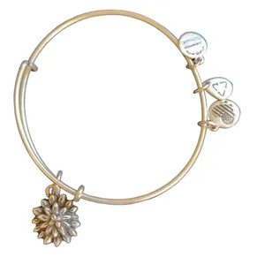 Alex and Ani Silver Water Lily Charm Bangle Bracelet Adjustable thumbnail 1