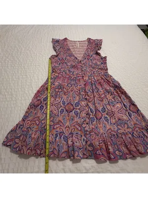 Anthropologie Peregrine Boho Floral Paisley Mini Dress S Small Pink Multi Color thumbnail 5