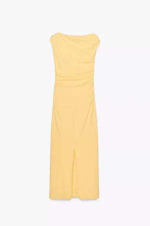 Zara maxi fitted bodycon dress butter yellow casual wedding party evening thumbnail 9