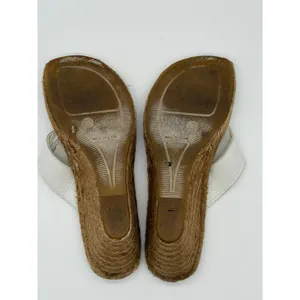 Burberry Wedge Sandals Womens 39 White Nova Check Espadrille Thong Leather thumbnail 12