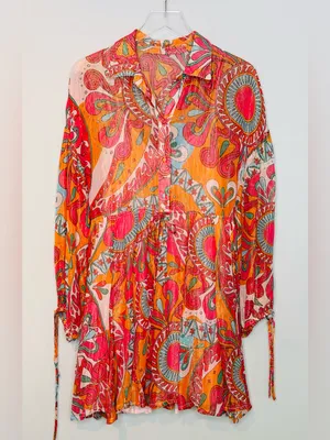 Sundress Blair Havana Framboise Orange Pink Paisley Metallic Mini Dress thumbnail 4