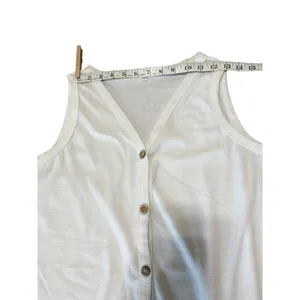 White Waffle Knit Button Front Tie Hem Tank Top Sleeveless V-Neck Large‎ thumbnail 6