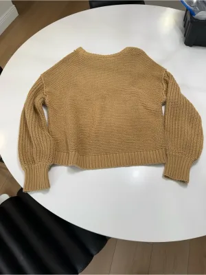 Free People Cable-Knit Scoop Sweater in Camel Brown Size Small thumbnail 6