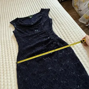 Lauren Ralph Lauren Blue Sequin Lace Ruched Sheath Cocktail Dress Sz 4 thumbnail 7