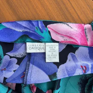 80s Vintage Cacique Lingerie Bold Floral Slip Dress Romper Sleepwear Glam Small thumbnail 5