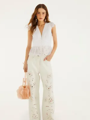 NWT Farm Rio Off-White Embroidered Lace Sleeveless Eyelet Blouse Top S thumbnail 2