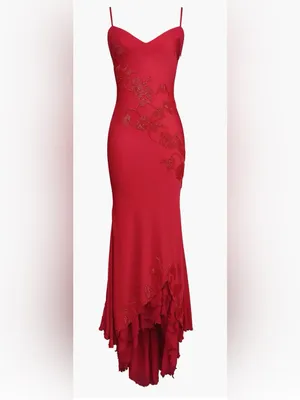 NEW House of CB Anastelle Bead Embellished Satin Mermaid red Gown Sz XS thumbnail 4