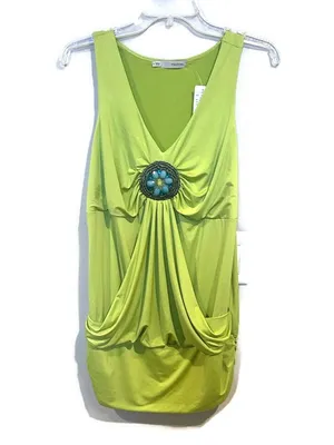 Maurice's New Lime Green Embellished Ruched Tunic Top Dress Small Y2K Boho thumbnail 6