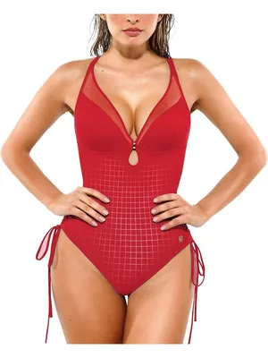 Popilush Tummy Control Swimsuit RED One Piece Shapewear Bathing Suit X-LARGE thumbnail 1