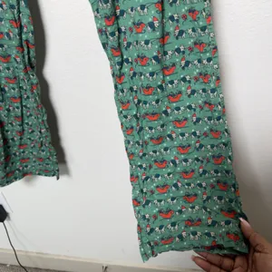 Roller Rabbit Women Cotton Pajama Pants L Green Christmas Elephant Sleigh Pocket thumbnail 6