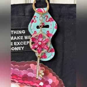 Pink lips black handmade‎ tote bag thumbnail 3