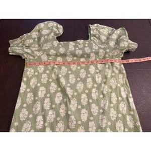 Crown &‎ Ivy Green Ivory Floral Cotton Dress Square Neck Puff Sleeve Med Resort thumbnail 5
