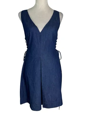 NWT INTERMIX Juniper Denim Chambray Denim Side Lace Up Mini Dress Size 10 thumbnail 6