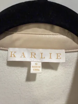 Karlie Puff Sleeve Button Front Collared Faux Leather Dress Beige thumbnail 4