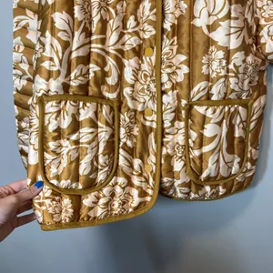 Flying Tomato Floral Quilted Puffer Jacket Mustard Gold Cream Boho Medium thumbnail 7