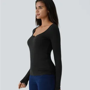 Halara 047HA.- Ribbed Scoop Neck Long Sleeve Slim Casual Top. Size Small thumbnail 3
