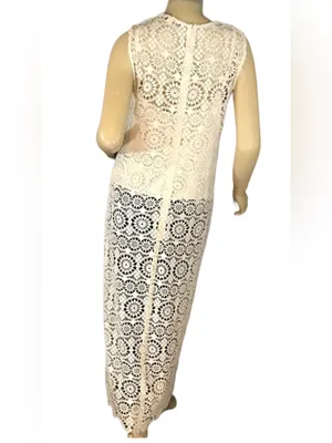 Alice + Olivia Off White Crochet Lace "Gretchen" Maxi Tunic And Cami (M) thumbnail 3
