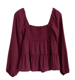 Paper Crane Top Berry Purple Smocked Baby Doll Long Sleeve Blouse Top Medium NEW thumbnail 5