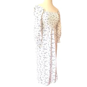 House of Harlow Linen Smocked Bodice Square Neck Floral Cottage Coquette Soft XS thumbnail 4