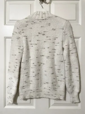 LOFT Fuzzy Mock Neck Sweater Medium White Ivory Speckled Soft Knit Cozy Pullover thumbnail 5