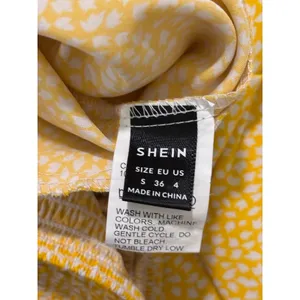 SHEIN‎ Yellow Heart Print Smocked Strapless Wide Leg Jumpsuit Small Boho Summer thumbnail 3