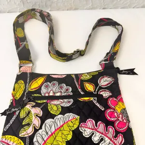 Vera Bradley Crossbody Women's Bag Black Purse Floral Quilted Moon Bloom Handbag thumbnail 2