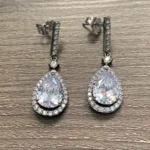 18K Gold Plated CZ Bridal Earrings Bride Drop Cubic Zirconia Wedding Sparkle thumbnail 2