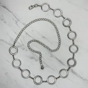 Rhinestone Open Hoop Circle Silver Tone Chain Link Belt One Size (OS) ✨ thumbnail 1