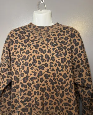 Abercrombie & Fitch Sweatshirt Womens Small Brown Leopard Print Fleece Pullover thumbnail 1