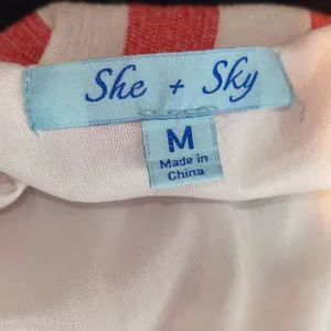 She + Sky Womens Striped‎ Adjustable Strap Tiered Maxi Dress White Coral Medium thumbnail 8
