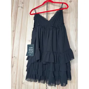 NWT Lulus Asuka Black Ruffled Tiered Mini Dress Party Night Out Swing Size M thumbnail 6