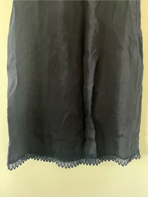 100% Linen Navy Blue Mini Shift Dress Small Lace Hem Euro Summer Coastal thumbnail 4