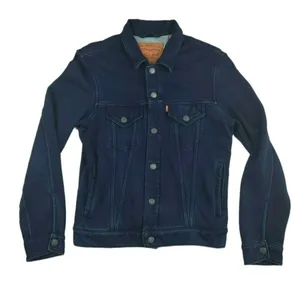 Levi’s Original Trucker Jacket Women’s Small Dark Wash Denim Button Front Stretc thumbnail 1