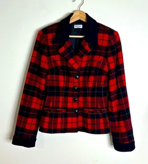 BCBG Paris‎ Women's Plaid Wool Blend Blazer Red Black Small thumbnail 1