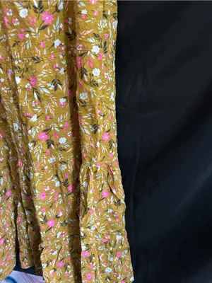 Floral Tiered Lightweight Maxi Dress in Mustard with Pink Floral Print SM thumbnail 4