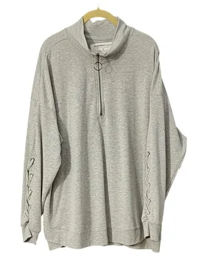 The Sweatshirt Project Pullover Women's Gray Cozy Lace Up Sleeve 1/4‎ Zip, 1X thumbnail 1