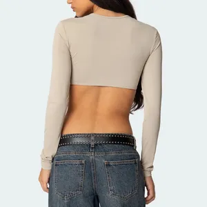 Edikted Beige Long Sleeve Crop Top thumbnail 2