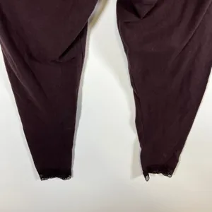 Aerie Womens Burgundy Lace Trim‎ Ankle Leggings Dark Plum Size Large Stretchy thumbnail 8