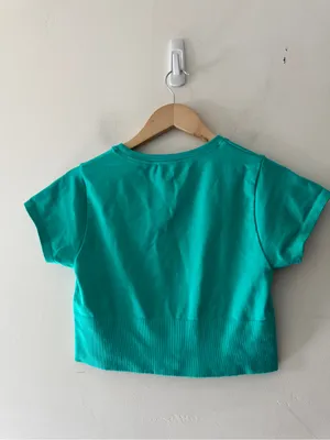 Aerie Offline Sidewalk Seamless Turquoise Crop‎ Top thumbnail 3